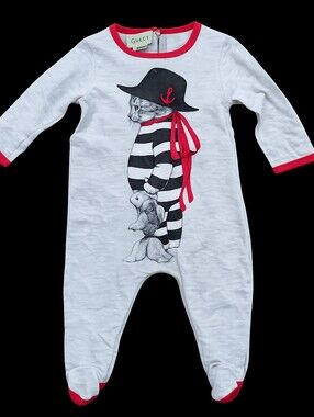 Gucci Baby 3-6M Cat Pirate Fish Graphic Footed Romper Onesie Italy